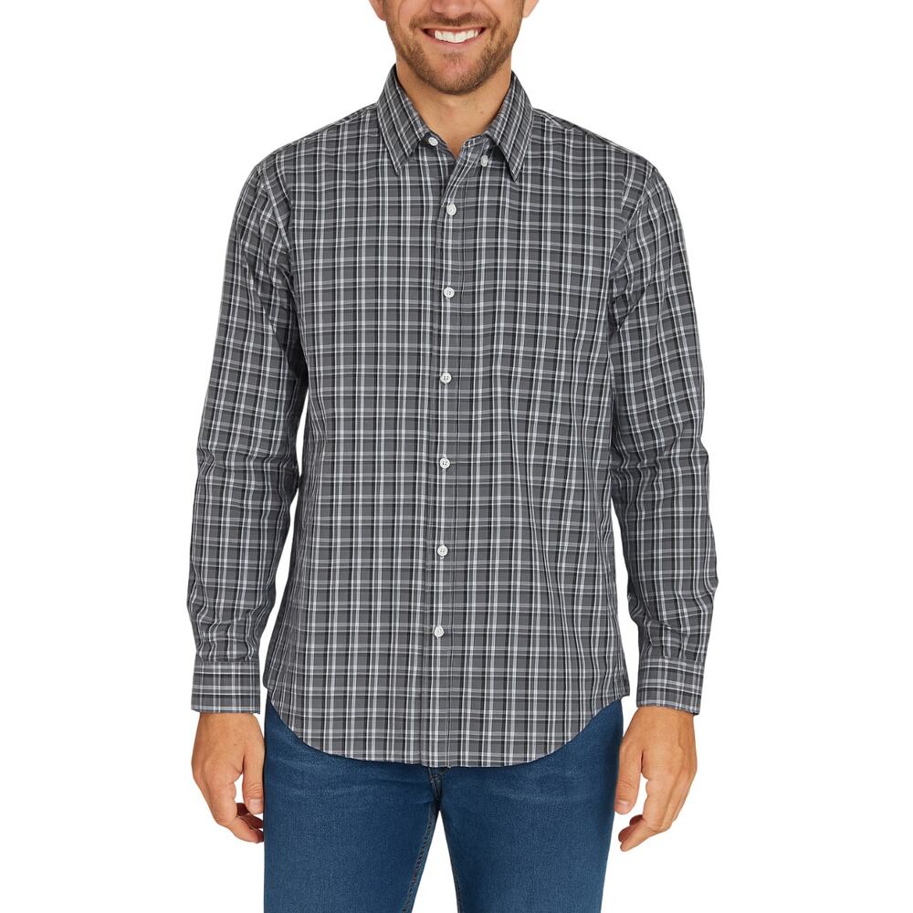 Artefact Long Sleeve Button Up Shirt Gray Plaid Cotton NWT Size 2XL